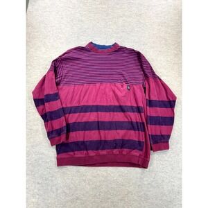 Members Only Vintage Sweater Mens 2XL Tall Red Purple Striped Crew Neck Pullover